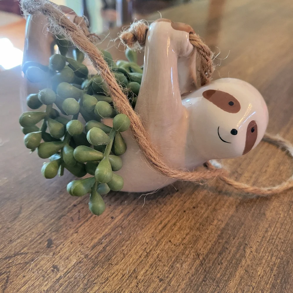 Sloth Planter with Faux Greenery